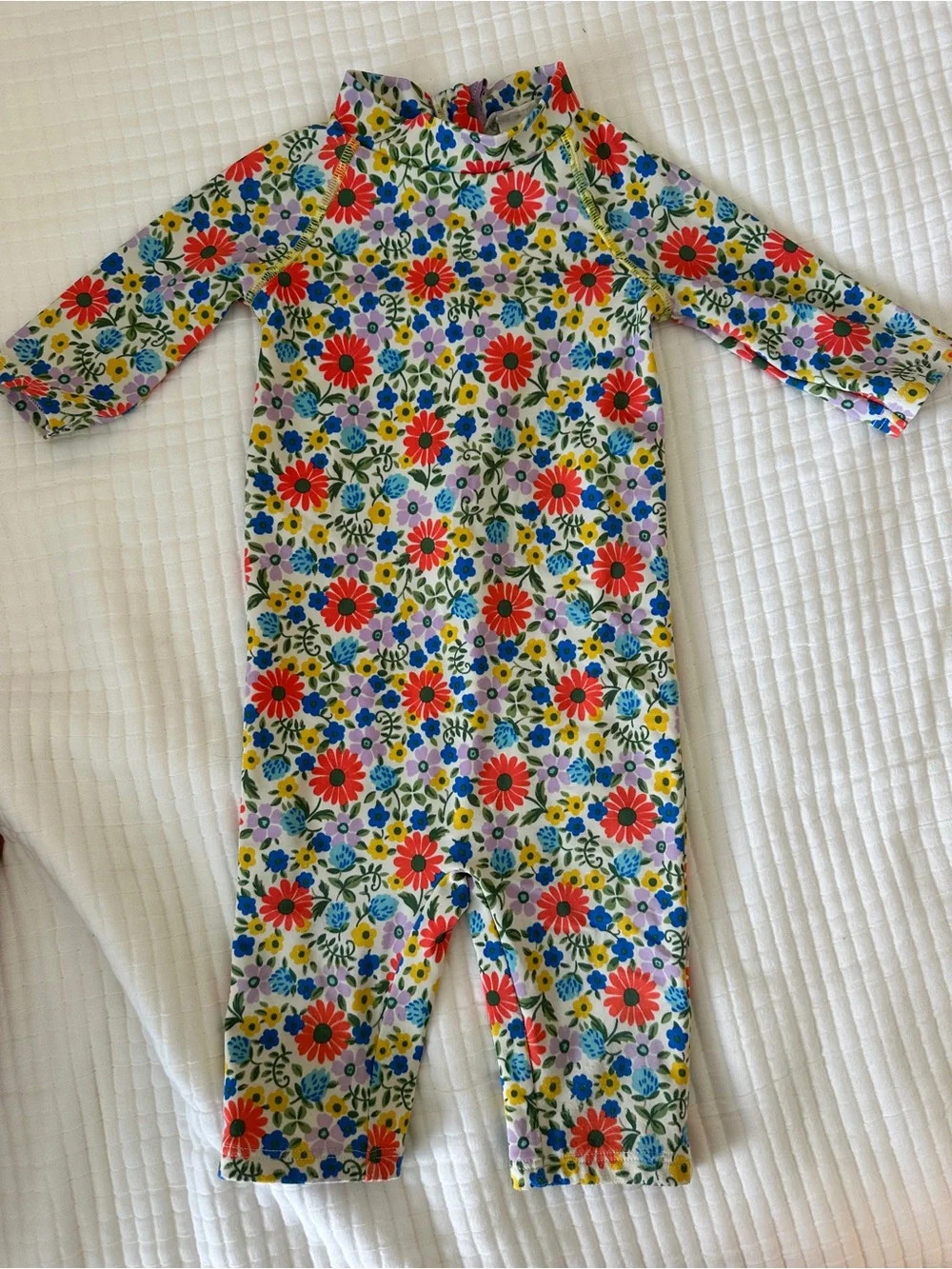 Boden Kids Floral One-Piece bathing suit - White with Red, Blue, Yellow Flowers